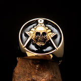 Perfectly crafted Men's Masonic Skull Ring Black - Solid Brass - BikeRing4u