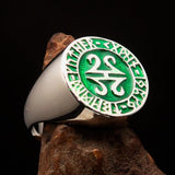 Nicely crafted Men's ancient Green Viking Runes Ring - Sterling Silver - BikeRing4u