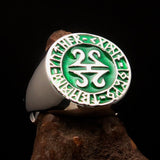 Nicely crafted Men's ancient Green Viking Runes Ring - Sterling Silver - BikeRing4u