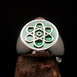Perfectly crafted Men's Teacher Ring Atom Symbol Green - Sterling Silver - BikeRing4u