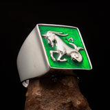 Excellent crafted Men's Zodiac Ring green Star Sign Capricorn - Sterling Silver - BikeRing4u