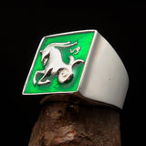 Excellent crafted Men's Zodiac Ring green Star Sign Capricorn - Sterling Silver - BikeRing4u