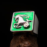 Excellent crafted Men's Zodiac Ring green Star Sign Capricorn - Sterling Silver - BikeRing4u
