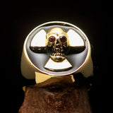 Excellent crafted Men's black Radioactive Skull Ring red CZ Eyes - Solid Brass - BikeRing4u