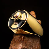 Excellent crafted Men's black Radioactive Skull Ring red CZ Eyes - Solid Brass - BikeRing4u