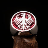 Nicely crafted Men's Seal Ring red German Eagle - Sterling Silver - BikeRing4u
