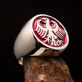 Nicely crafted Men's Seal Ring red German Eagle - Sterling Silver - BikeRing4u