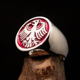 Nicely crafted Men's Seal Ring red German Eagle - Sterling Silver - BikeRing4u
