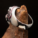 Excellent crafted Men's Predator Ring Tiger red CZ Eyes and Stripes - Sterling Silver - BikeRing4u