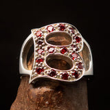 Excellent crafted Initial Ring Bold Letter B - 17 red CZ - Sterling Silver - BikeRing4u
