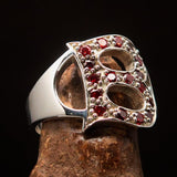 Excellent crafted Initial Ring Bold Letter B - 17 red CZ - Sterling Silver - BikeRing4u