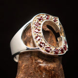 Excellent crafted Initial Ring Bold Letter C - 12 red CZ - Sterling Silver - BikeRing4u