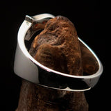 Excellent crafted Initial Ring Bold Letter C - 12 red CZ - Sterling Silver - BikeRing4u