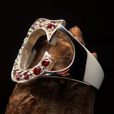 Excellent crafted Initial Ring Bold Letter C - 12 red CZ - Sterling Silver - BikeRing4u