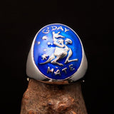 Excellent crafted Men's Aussie Ring blue boxing Kangaroo - Sterling Silver - BikeRing4u