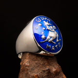 Excellent crafted Men's Aussie Ring blue boxing Kangaroo - Sterling Silver - BikeRing4u