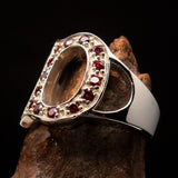 Excellent crafted Initial Ring Bold Letter D - 14 red CZ - Sterling Silver - BikeRing4u