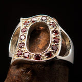 Excellent crafted Initial Ring Bold Letter D - 14 red CZ - Sterling Silver - BikeRing4u