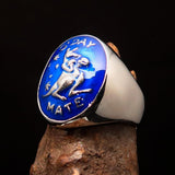 Excellent crafted Men's Aussie Ring blue boxing Kangaroo - Sterling Silver - BikeRing4u