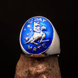 Excellent crafted Men's Aussie Ring blue boxing Kangaroo - Sterling Silver - BikeRing4u