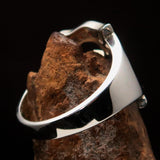 Excellent crafted Initial Ring Bold Letter E - 12 red CZ - Sterling Silver - BikeRing4u