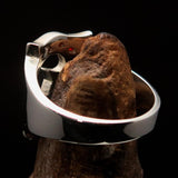 Excellent crafted Initial Ring Bold Letter E - 12 red CZ - Sterling Silver - BikeRing4u