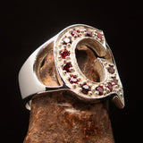 Excellent crafted Initial Ring Bold Letter G - 12 red CZ - Sterling Silver - BikeRing4u