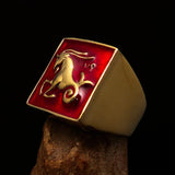 Brass Men's Zodiac Ring Capricorn in Red - BikeRing4u