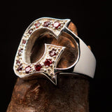 Excellent crafted Initial Ring Bold Letter G - 12 red CZ - Sterling Silver - BikeRing4u