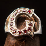 Excellent crafted Initial Ring Bold Letter G - 12 red CZ - Sterling Silver - BikeRing4u