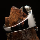 Excellent crafted Initial Ring Bold Letter H - 13 red CZ - Sterling Silver - BikeRing4u