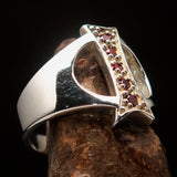 Excellent crafted Initial Ring Bold Letter I - 5 red CZ - Sterling Silver - BikeRing4u