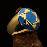Nicely crafted Men's Hebrew Ring Blue and White Star of David - Solid Brass - BikeRing4u