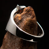 Excellent crafted Initial Ring Bold Letter I - 5 red CZ - Sterling Silver - BikeRing4u