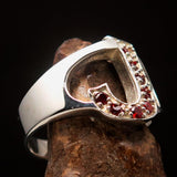 Excellent crafted Initial Ring Bold Letter J - 8 red CZ - Sterling Silver - BikeRing4u