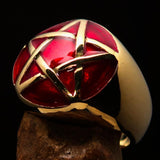 Excellent crafted Men's Pinky Ring domed Red Pentagram - Solid Brass - BikeRing4u