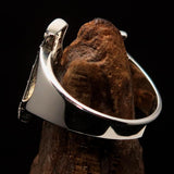 Excellent crafted Initial Ring Bold Letter M - 21 red CZ - Sterling Silver - BikeRing4u