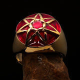 Nicely crafted domed Men's Heptagram Ring Red Heptagon - Solid Brass - BikeRing4u