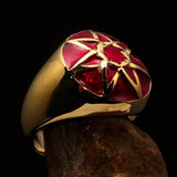 Nicely crafted domed Men's Heptagram Ring Red Heptagon - Solid Brass - BikeRing4u