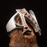 Excellent crafted Initial Ring Bold Letter N - 8 red CZ - Sterling Silver - BikeRing4u