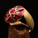 Nicely crafted domed Men's Heptagram Ring Red Heptagon - Solid Brass - BikeRing4u