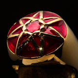 Nicely crafted domed Men's Heptagram Ring Red Heptagon - Solid Brass - BikeRing4u