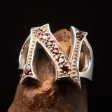 Excellent crafted Initial Ring Bold Letter N - 8 red CZ - Sterling Silver - BikeRing4u
