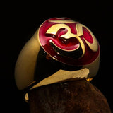 Nicely crafted domed Men's Buddhist Ring Red Aum Symbol - Solid Brass - BikeRing4u