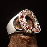Excellent crafted Initial Ring Bold Letter O - 13 red CZ - Sterling Silver - BikeRing4u