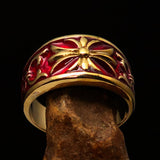 Nicely crafted Men's Fleur de Lis Band Ring Red - Solid Brass - BikeRing4u