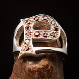 Excellent crafted Initial Ring Bold Letter P - 12 red CZ - Sterling Silver - BikeRing4u