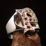 Excellent crafted Initial Ring Bold Letter P - 12 red CZ - Sterling Silver - BikeRing4u