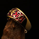 Nicely crafted Men's Fleur de Lis Band Ring Red - Solid Brass - BikeRing4u