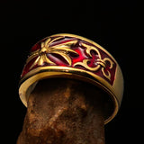 Nicely crafted Men's Fleur de Lis Band Ring Red - Solid Brass - BikeRing4u